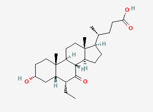 Two-dimensional chemical structure of (3alpha,5beta,6alpha)-6-Ethyl-3-hydroxy-7-oxocholan-24-oic acid, CAS 915038-26-5