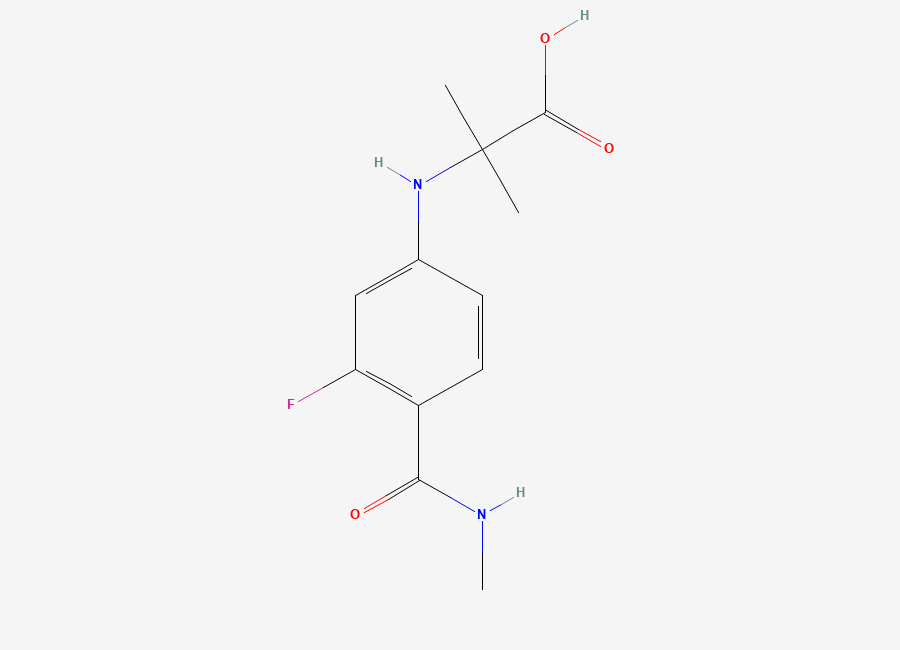 Two-dimensional chemical structure of Enzalutamide II Impurity / 2-((3-Fluoro-4-(methylcarbamoyl)phenyl)amino)-2-methylpropanoic acid, CAS 1289942-66-0