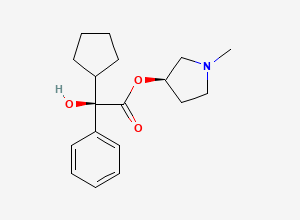 Two-dimensional chemical structure of (R)-(R)-1-methylpyrrolidin-3-yl 2-cyclopentyl-2-hydroxy-2-phenylacetate