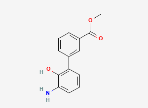 Two-dimensional chemical structure of Methyl 3'-amino-2'-hydroxy-[1,1'-biphenyl]-3-carboxylate, CAS 2230800-88-9