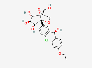 Two-dimensional chemical structure of 1,6-Anhydro-1-C-(4-chloro-3-((S)-(4-ethoxyphenyl)hydroxymethyl)phenyl)-5-C-(hydroxymethyl)-beta-L-idopyranose