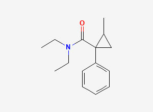 Two-dimensional chemical structure of N,N-diethyl-2-methyl-1-phenylcycloprop-2-enecarboxamide, CAS 1418000-39-1