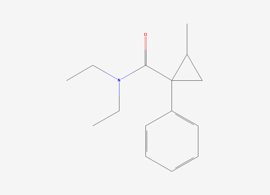 Two-dimensional chemical structure of N,N-diethyl-2-methyl-1-phenylcycloprop-2-enecarboxamide, CAS 1418000-39-1