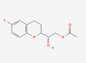 Two-dimensional chemical structure of (2S)-2-(6-Fluorochroman-2-yl)-2-Hydroxyethyl Acetate / NV-2A, CAS 1345202-52-9