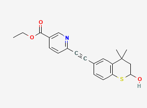 Two-dimensional chemical structure of ethyl 6-((2-hydroxy-4,4-dimethylthiochroman-6-yl)ethynyl)nicotinate, CAS 1262228-10-3