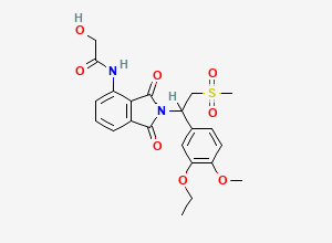 Two-dimensional chemical structure of N-(2-(1-(3-ethoxy-4-methoxyphenyl)-2-(methylsulfonyl)ethyl)-1,3-dioxoisoindolin-4-yl)-2-hydroxyacetamide