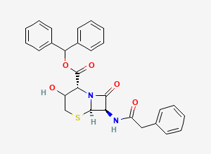 Two-dimensional chemical structure of benzhydryl (2R,6R,7R)-3-hydroxy-8-oxo-7-(2-phenylacetamido)-5-thia-1-azabicyclo[4.2.0]octane-2-carboxylate