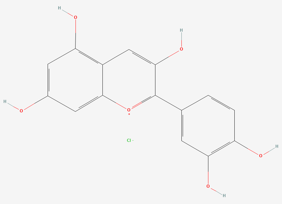 Two-dimensional chemical structure of Cyanidin Chloride, CAS 528-58-5