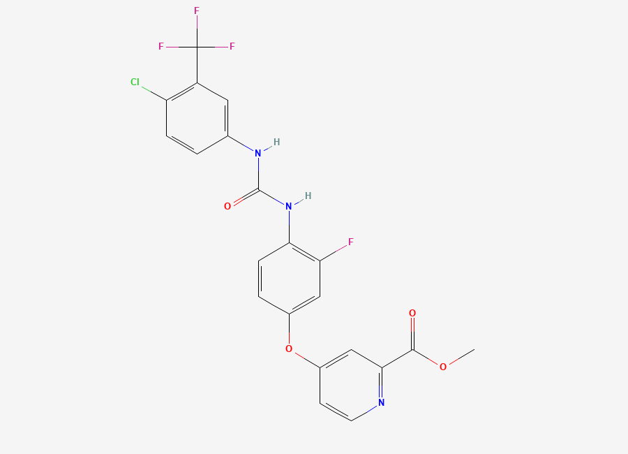 Two-dimensional chemical structure of Methyl 4-(4-(3-(4-chloro-3-(trifluoromethyl)phenyl)ureido)-3-fluorophenoxy)picolinate