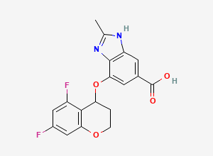 Two-dimensional chemical structure of 7-[(5,7-Difluorochroman-4-yl)oxy]-2-methyl-1H-benzo[d]imidazole-5-carboxylic Acid