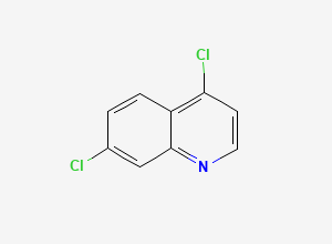 Two-dimensional chemical structure of 4,7-Dichloro Quinoline, CAS 86-98-6