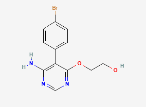 Two-dimensional chemical structure of 2-[[6-Amino-5-(4-bromophenyl)-4-pyrimidinyl]oxy]-ethanol, CAS 2211059-05-9