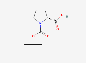 Two-dimensional chemical structure of (2R)-1-[(tert-butoxy)carbonyl]pyrrolidine-2-carboxylic acid
