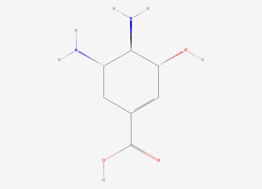 Two-dimensional chemical structure of (3R,4R,5S)-4,5-diamino-3-hydroxycyclohex-1-enecarboxylic acid