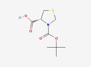 Two-dimensional chemical structure of (4R)-3-[(tert-butoxy)carbonyl]-1,3-thiazolidine-4-carboxylic acid