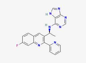 Two-dimensional chemical structure of (alphaS)-7-Fluoro-alpha-methyl-N-9H-purin-6-yl-2-(2-pyridinyl)-3-quinolinemethanamine