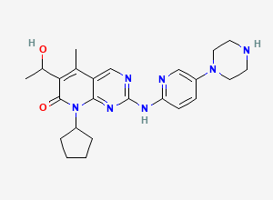 Two-dimensional chemical structure of 8-Cyclopentyl-6-(1-hydroxyethyl)-5-methyl-2-((5-(piperazin-1-yl)pyridin-2-yl)amino)pyrido[2,3-d]pyrimidin-7(8h)-one