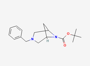 Two-dimensional chemical structure of Tert-butyl 3-benzyl-3,6-diazabicyclo[3.1.1]heptane-6-carboxylate