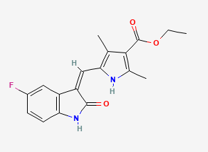 Two-dimensional chemical structure of (Z)-3-[(3,5-Dimethyl-4-ethoxycarbonyl-1H-pyrrol-2-yl)methylene)-5-fluoroindolin-2-one, CAS 1104253-05-5