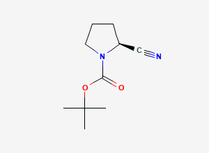 Two-dimensional chemical structure of tert-butyl (2S)-2-cyanopyrrolidine-1-carboxylate