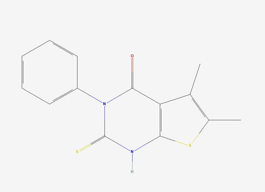 Two-dimensional chemical structure of 2,3-Dihydro-5,6-dimethyl-3-phenyl-2-thioxothieno(2,3-d)pyrimidin-4(1H)-one