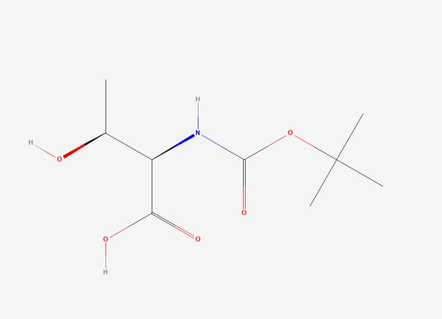 Two-dimensional chemical structure of (2R,3S)-2-(((tert-butoxy)carbonyl)amino)-3-hydroxybutanoic acid