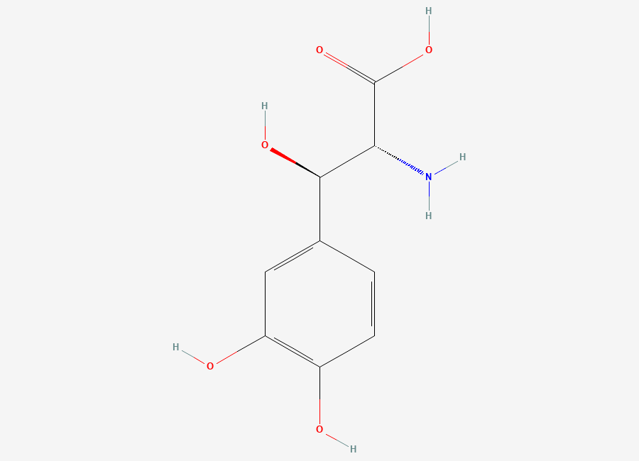Two-dimensional chemical structure of (2R,3R)-2-amino-3-(3,4-dihydroxyphenyl)-3-hydroxypropanoic acid