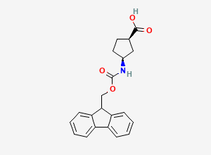Two-dimensional chemical structure of rac-(1R,3S)-3-((((9H-fluoren-9-yl)methoxy)carbonyl)amino)cyclopentane-1-carboxylic acid