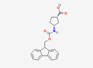 Two-dimensional chemical structure of (+)-(1S,3R)-N-Fmoc-3-aminocyclopentane-1-carboxylic acid