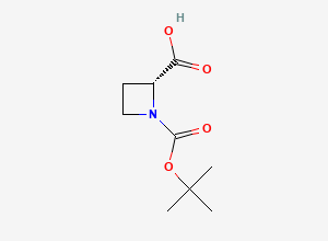 Two-dimensional chemical structure of (2R)-1-[(tert-butoxy)carbonyl]azetidine-2-carboxylic acid