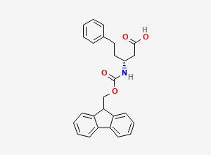Two-dimensional chemical structure of (R)-3-((((9H-Fluoren-9-yl)methoxy)carbonyl)amino)-5-phenylpentanoic acid