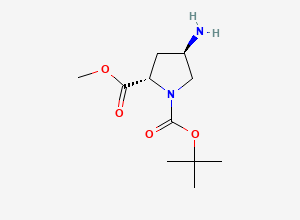 Two-dimensional chemical structure of 1-tert-butyl 2-methyl (2S,4R)-4-aminopyrrolidine-1,2-dicarboxylate