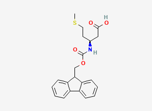 Two-dimensional chemical structure of (3R)-3-({[(9H-fluoren-9-yl)methoxy]carbonyl}amino)-5-(methylsulfanyl)pentanoic acid