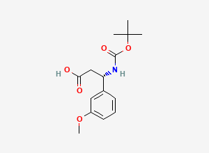 Two-dimensional chemical structure of (S)-3-((tert-Butoxycarbonyl)amino)-3-(3-methoxyphenyl)propanoic acid
