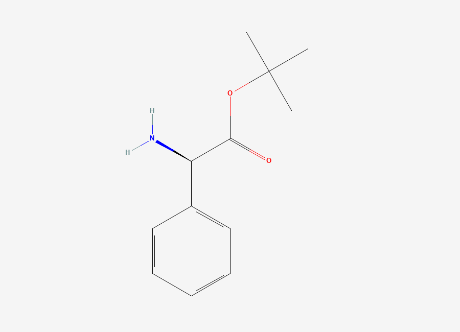 Two-dimensional chemical structure of tert-butyl (2R)-2-amino-2-phenylacetate