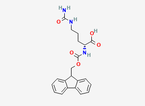 Two-dimensional chemical structure of (2R)-5-(carbamoylamino)-2-({[(9H-fluoren-9-yl)methoxy]carbonyl}amino)pentanoic acid