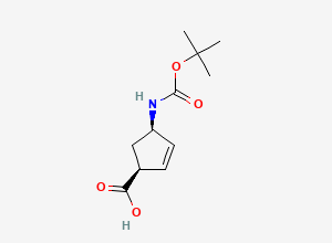 Two-dimensional chemical structure of (1S,4R)-(-)-4-(Boc-amino)-2-cyclopentene-1-carboxylic acid