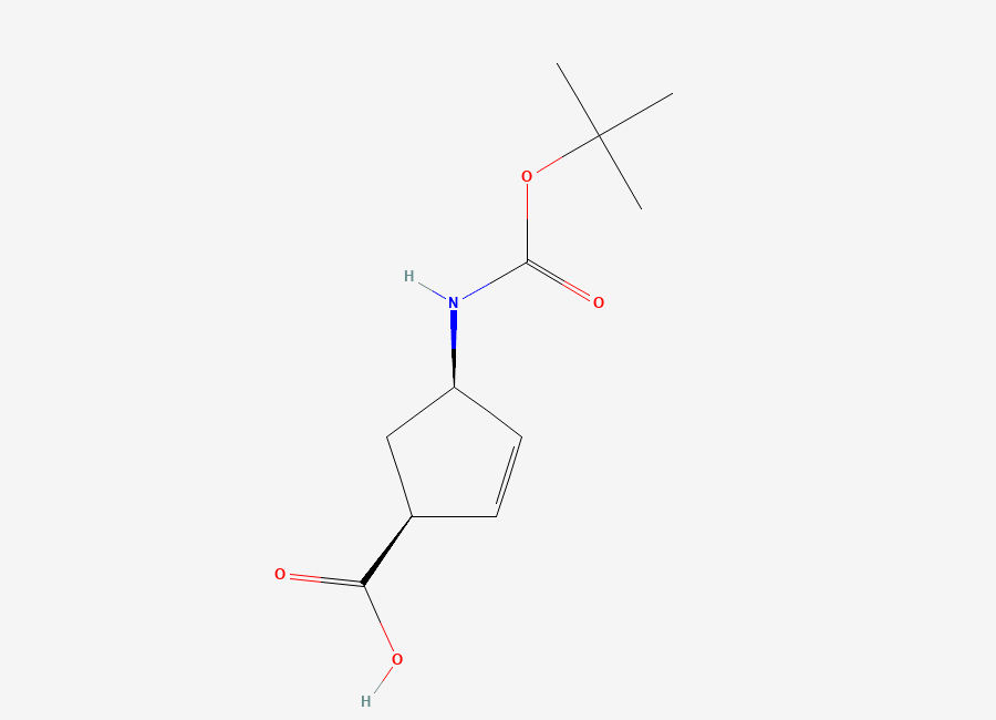 Two-dimensional chemical structure of (1S,4R)-(-)-4-(Boc-amino)-2-cyclopentene-1-carboxylic acid