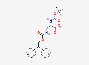Two-dimensional chemical structure of (2S)-2-(((tert-butoxy)carbonyl)amino)-3-((((9H-fluoren-9-yl)methoxy)carbonyl)amino)propanoic acid