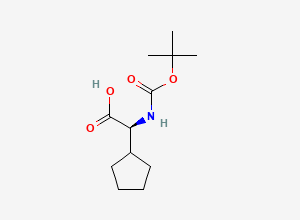 Two-dimensional chemical structure of (2S)-2-{[(tert-butoxy)carbonyl]amino}-2-cyclopentylacetic acid