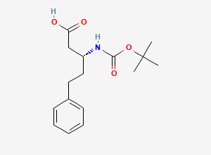 Two-dimensional chemical structure of (betaR)-beta-(((1,1-Dimethylethoxy)carbonyl)amino)benzenepentanoic acid