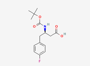 Two-dimensional chemical structure of (3R)-3-{[(tert-butoxy)carbonyl]amino}-4-(4-fluorophenyl)butanoic acid
