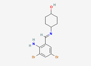 Two-dimensional chemical structure of (1s,4s)-4-((2-amino-3,5-dibromobenzylidene)amino)cyclohexanol, CAS 2499966-00-4