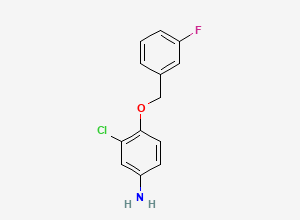 Two-dimensional chemical structure of 3-Chloro-4-(3-fluoro-benzyloxy)-phenylamine, CAS 202197-26-0