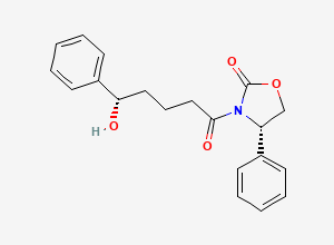 Two-dimensional chemical structure of (S)-3-((S)-5-Hydroxy-5-phenylpentanoyl)-4-phenyloxazolidin-2-one, CAS 2280081-69-6