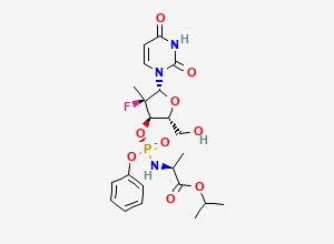 Two-dimensional chemical structure of (S)-isopropyl 2-(((S)-(((2R,3R,4R,5R)-5-(2,4-dioxo-3,4-dihydropyriMidin-1(2H)-yl)-4-fluoro-2-(hydroxyMethyl)-4-Methyltetrahydrofuran-3-yl)oxy)(phenoxy)phosphoryl)aMino)propanoate