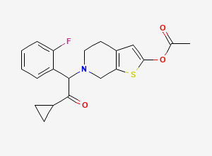 Two-dimensional chemical structure of [6-[2-cyclopropyl-1-(2-fluorophenyl)-2-oxoethyl]-5,7-dihydro-4H-thieno[2,3-c]pyridin-2-yl] acetate