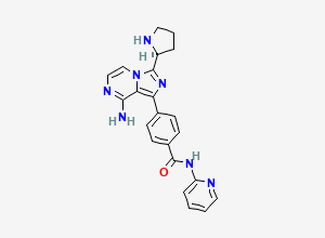 Two-dimensional chemical structure of (S)-4-(8-amino-3-(pyrrolidin-2-yl)imidazo[1,5-a]pyrazin-1-yl)-N-(pyridin-2-yl)benzamide, CAS 1420478-90-5