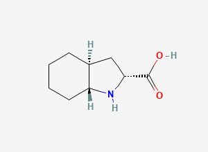 Two-dimensional chemical structure of (2R,3aS,7aR)-octahydro-1H-indole-2-carboxylic acid