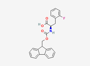 Two-dimensional chemical structure of (2R)-2-({[(9H-fluoren-9-yl)methoxy]carbonyl}amino)-3-(2-fluorophenyl)propanoic acid
